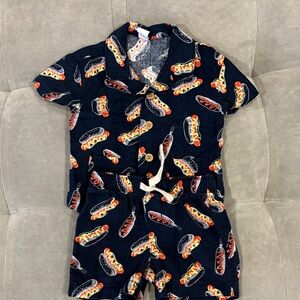 Kids Hot Dog Print Short Sleeve and short set - Navy with Red & Yellow